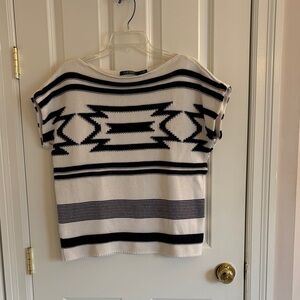 LAUREN Ralph Lauren Cream and Black Southwestern Design Boat Neck Sweater